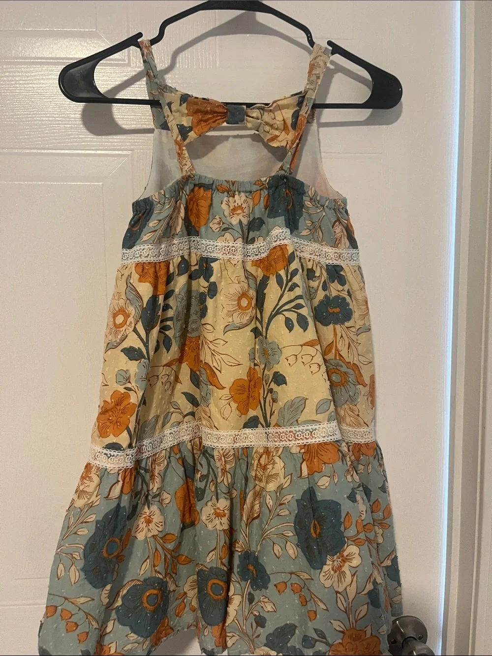 Earth tone Cotton Haute Hippie Floral girls dress in Blue and Tan